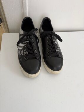 Emporio Armani Black Sneakers with Silver Heel